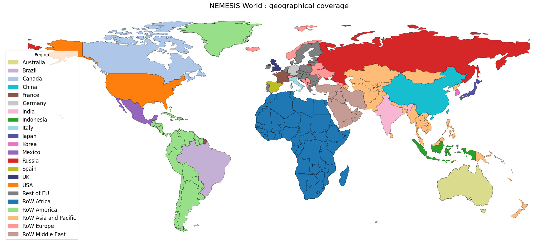 "Map of NEMESIS World geographical coverage"